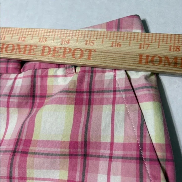 Talbots Vibrant Pink and Yellow Plaid Walking Shorts Pockets Side and Back. 10 - Picture 6 of 10